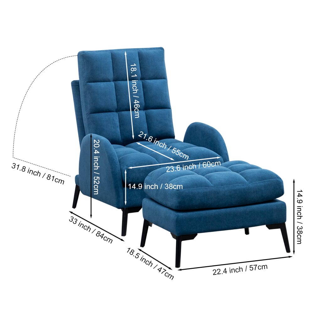 Sofa Bed Lamb Fleece 3 Recline Positions Black Metal Legs with Ottoman Living and Home 
