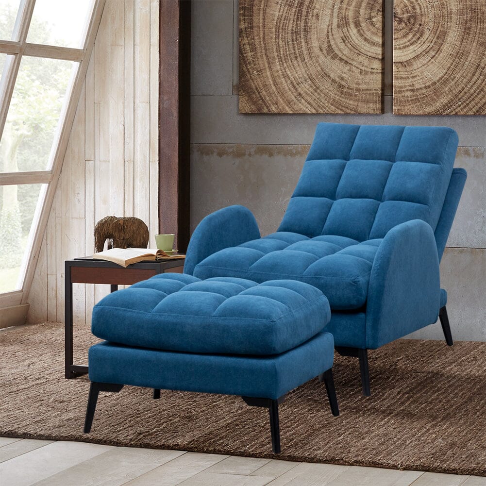 Sofa Bed Lamb Fleece 3 Recline Positions Black Metal Legs with Ottoman Living and Home Blue 