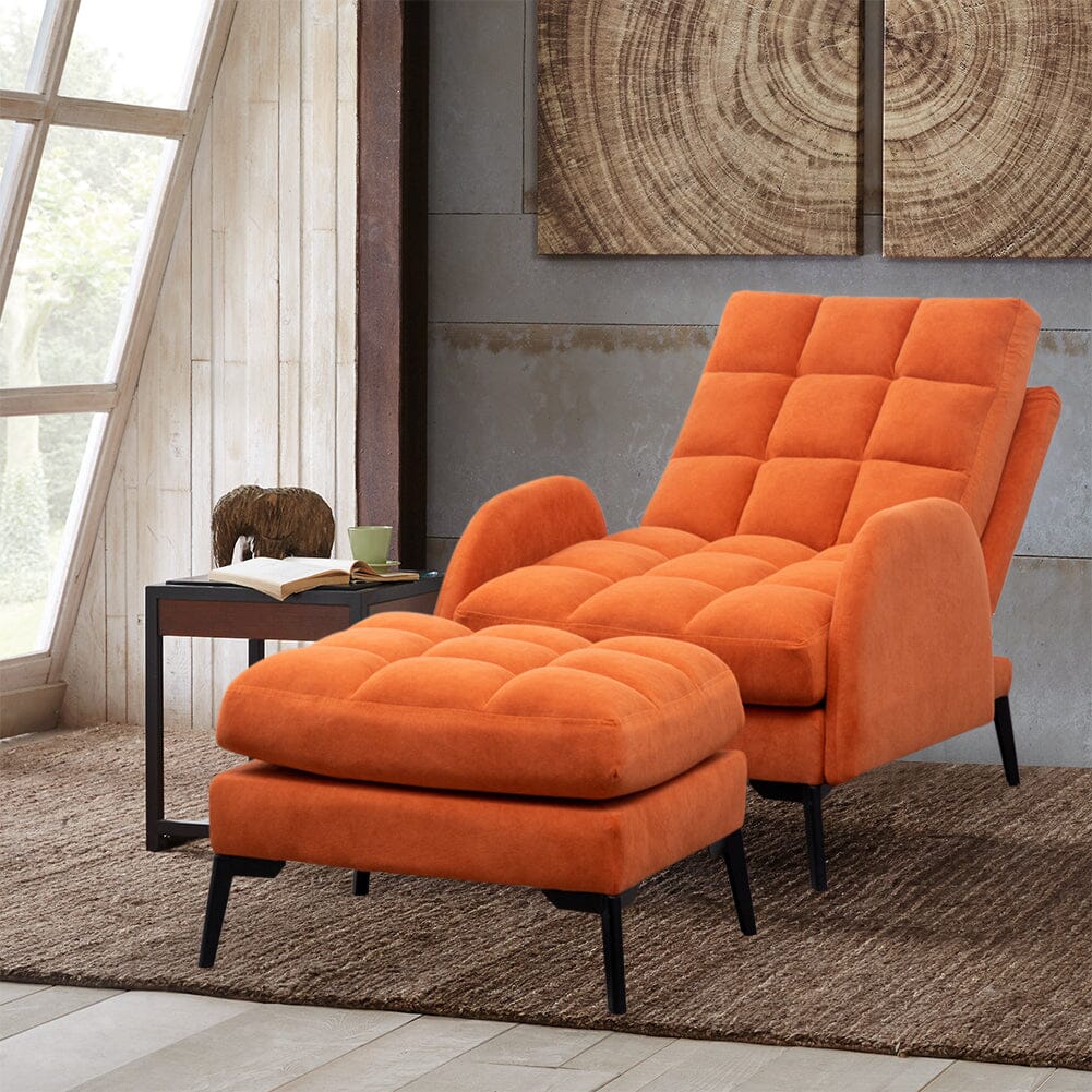 Sofa Bed Lamb Fleece 3 Recline Positions Black Metal Legs with Ottoman Living and Home Orange 