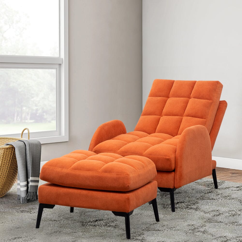 Sofa Bed Lamb Fleece 3 Recline Positions Black Metal Legs with Ottoman Living and Home 