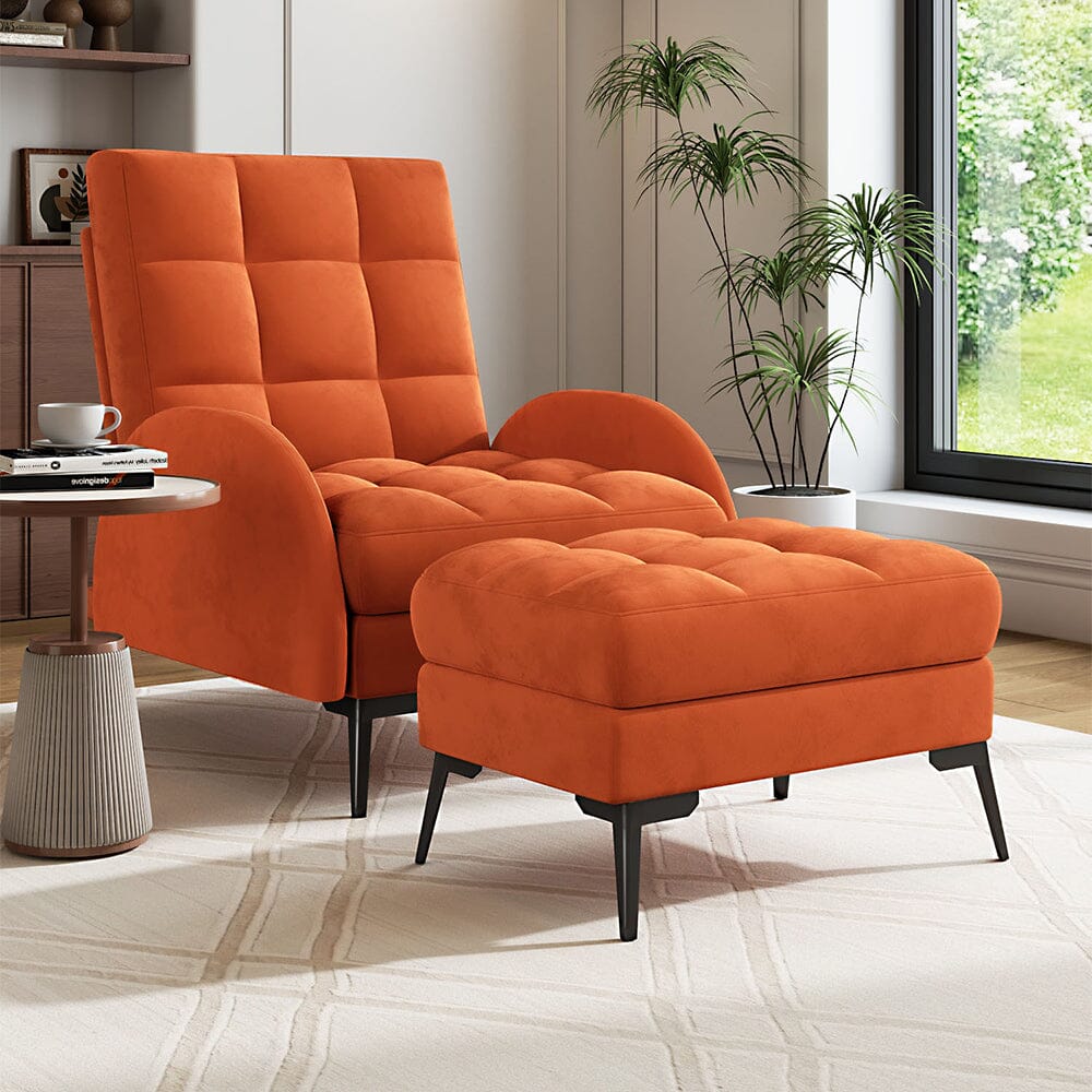 Sofa Bed Lamb Fleece 3 Recline Positions Black Metal Legs with Ottoman Living and Home 