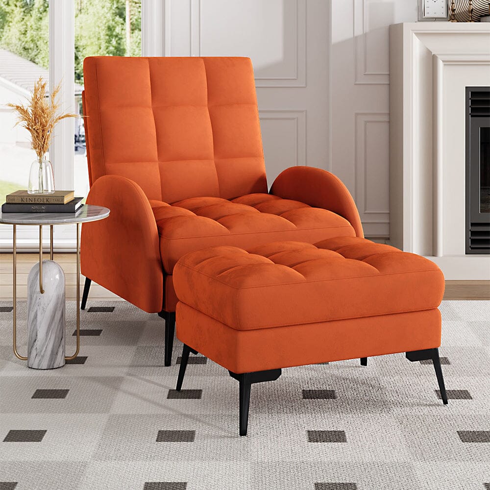 Sofa Bed Lamb Fleece 3 Recline Positions Black Metal Legs with Ottoman Living and Home 