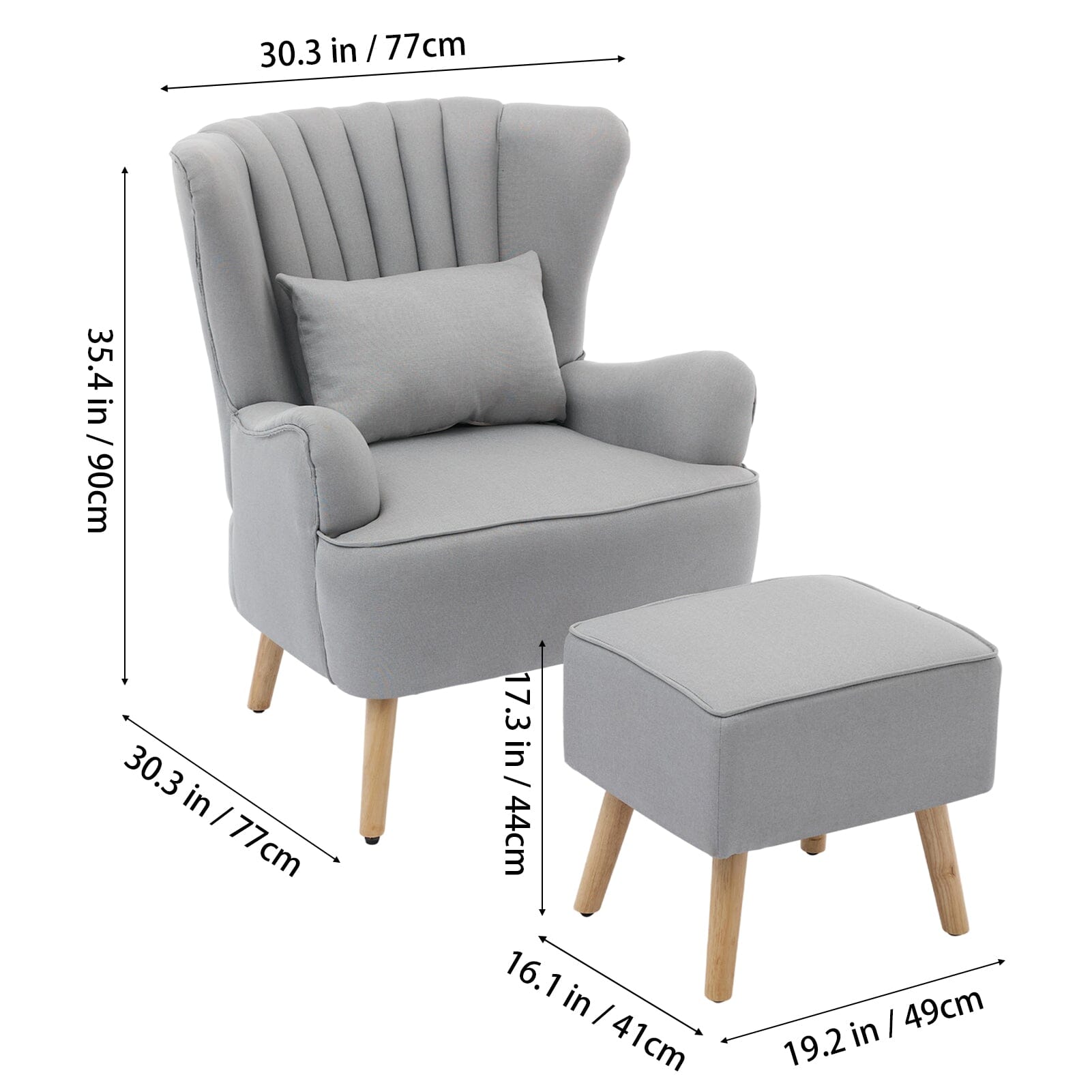 Modern Wingback Accent Chair with Ottoman and Pillow Off White Living and Home 