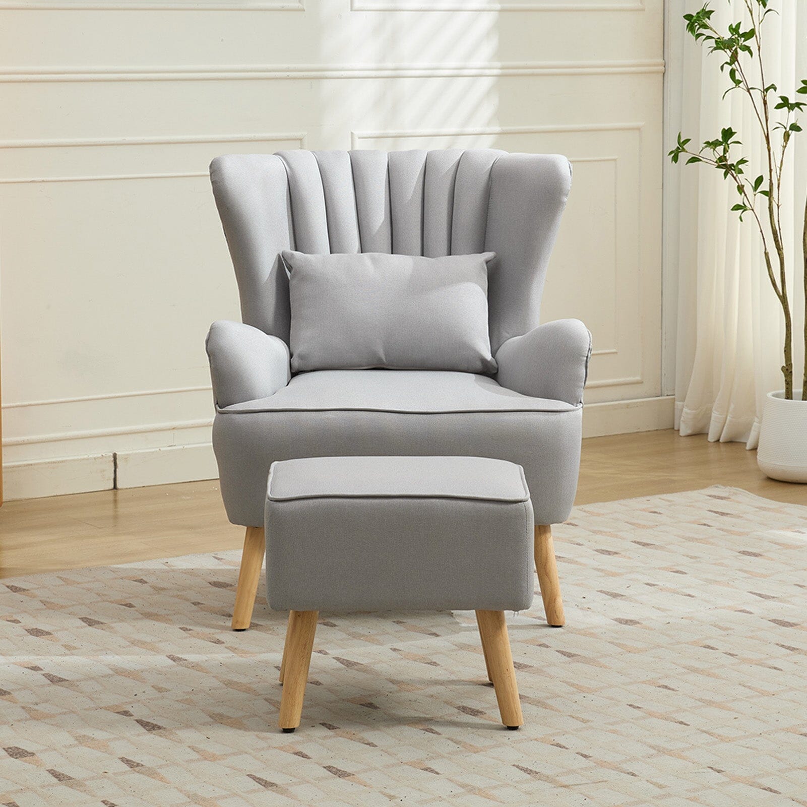 Modern Wingback Accent Chair with Ottoman and Pillow Off White Living and Home 