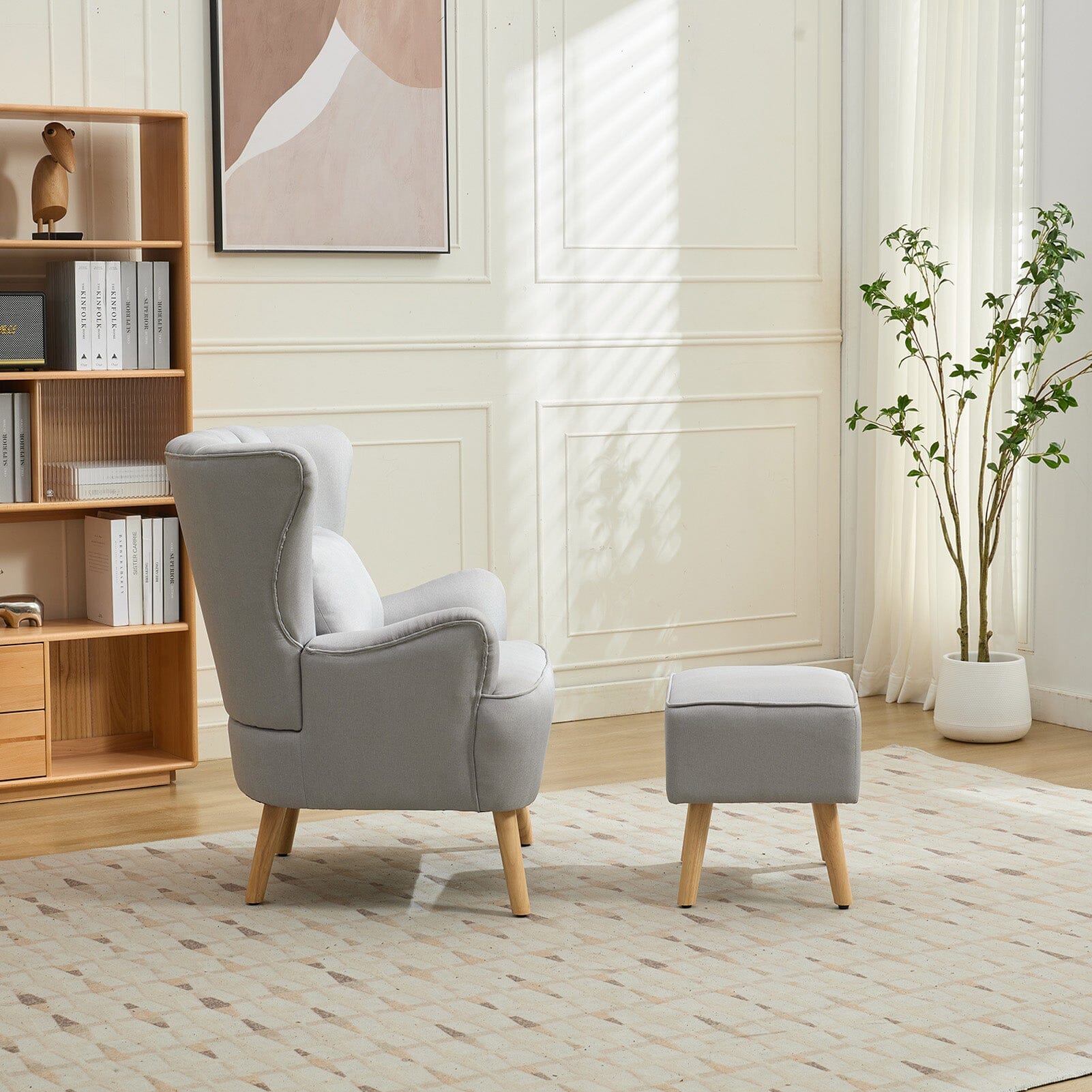 Modern Wingback Accent Chair with Ottoman and Pillow Off White Living and Home 