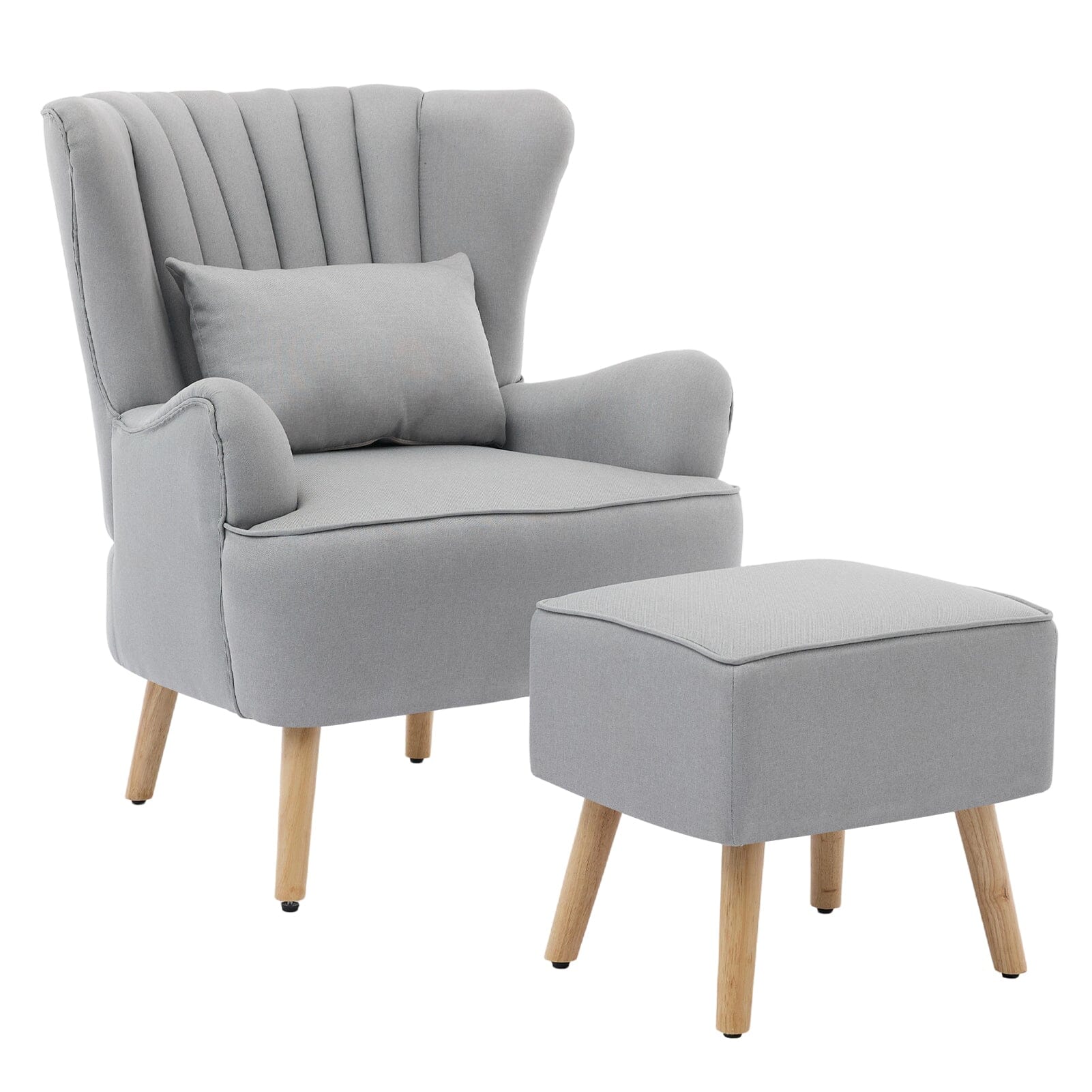 Modern Wingback Accent Chair with Ottoman and Pillow Off White Living and Home 