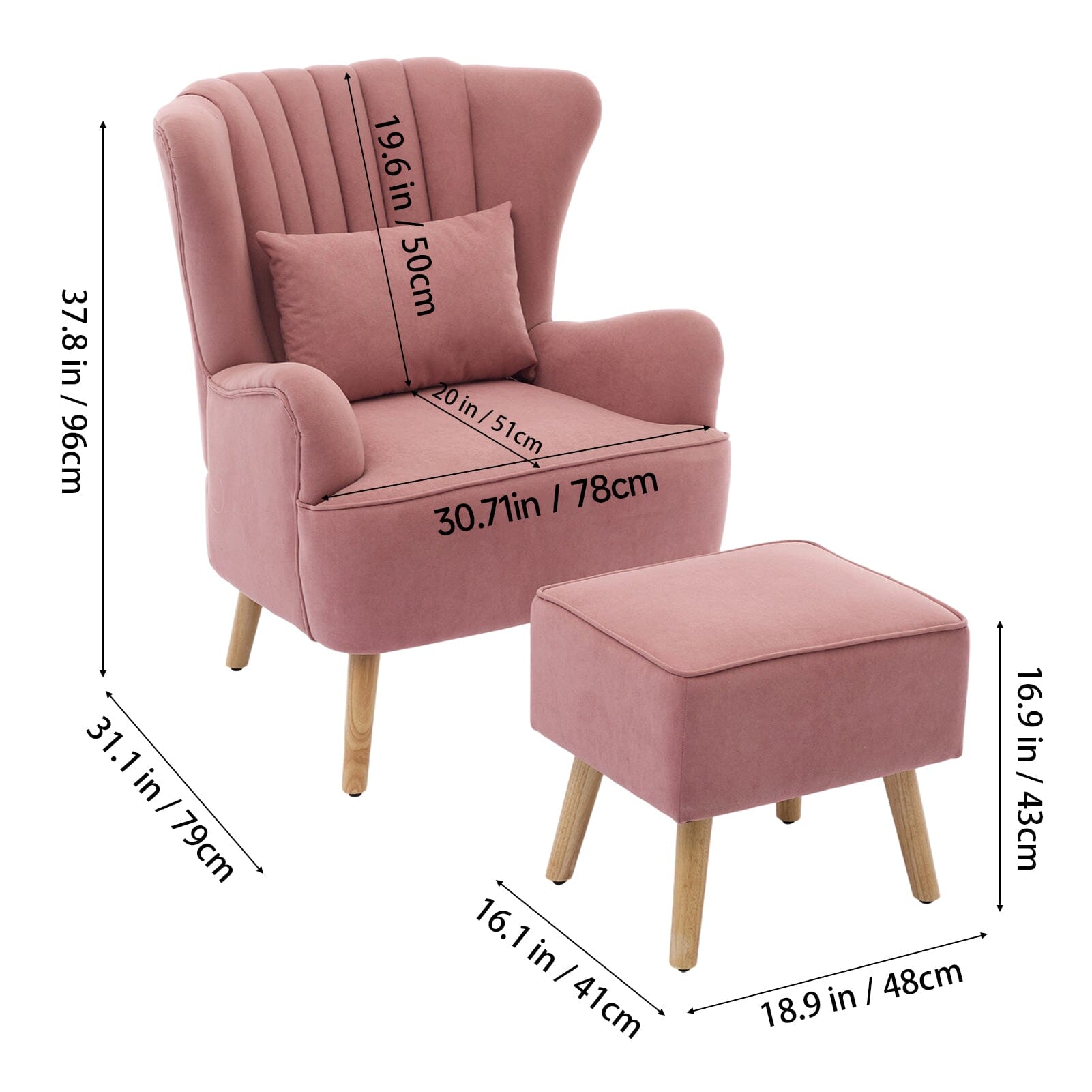 Modern Wingback Accent Chair with Ottoman and Pillow Living and Home 