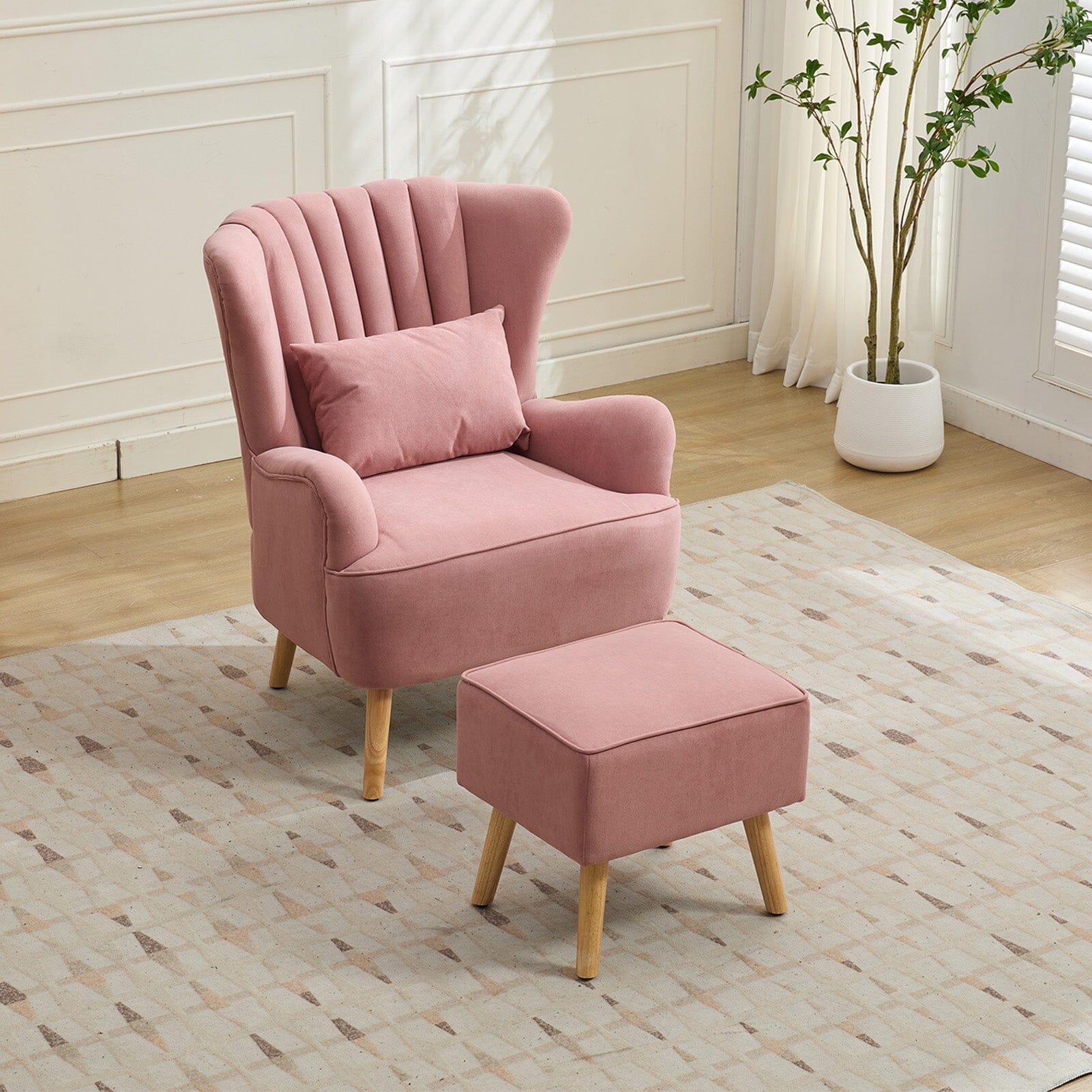 Modern Wingback Accent Chair with Ottoman and Pillow Living and Home 