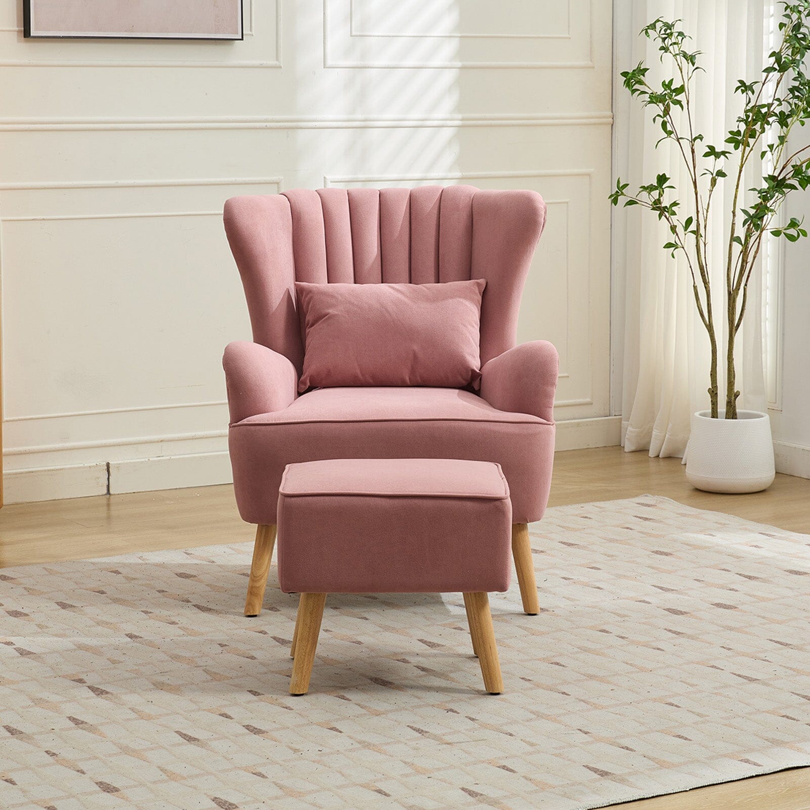 Modern Wingback Accent Chair with Ottoman and Pillow Living and Home 