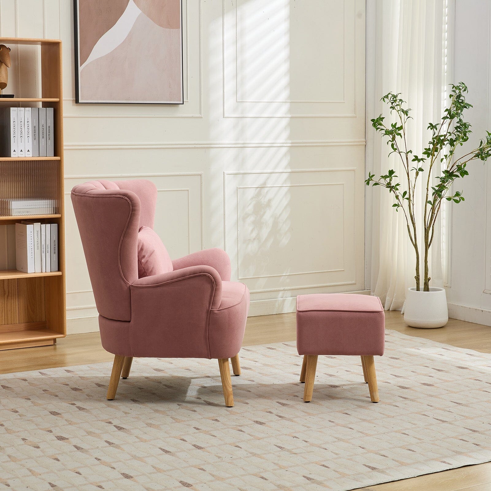 Modern Wingback Accent Chair with Ottoman and Pillow Living and Home 