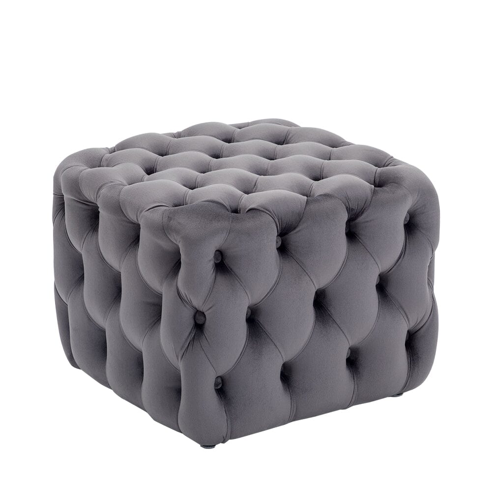 Modern Grey Velvet Cube Ottoman for Living Room & Bedroom Living and Home 