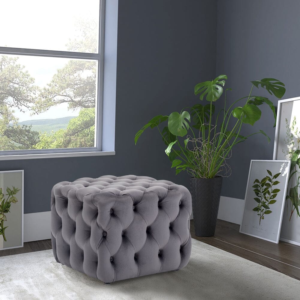 Modern Grey Velvet Cube Ottoman for Living Room & Bedroom Living and Home 
