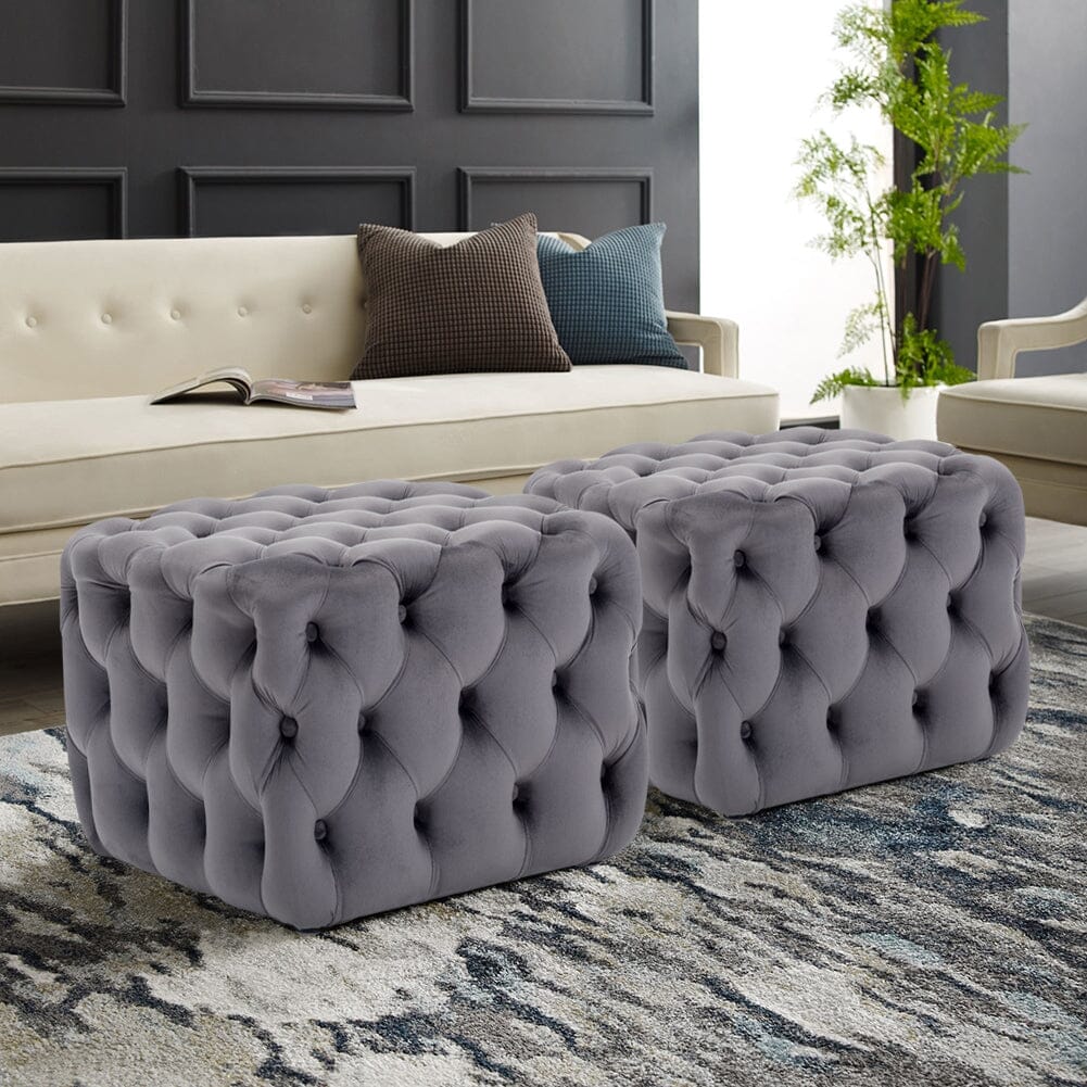 Modern Grey Velvet Cube Ottoman for Living Room & Bedroom Living and Home 