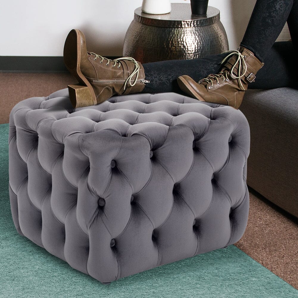 Modern Grey Velvet Cube Ottoman for Living Room & Bedroom Living and Home 