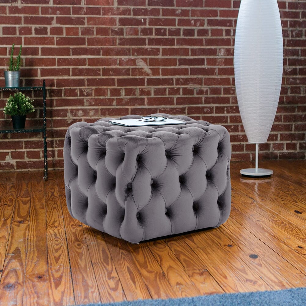 Modern Grey Velvet Cube Ottoman for Living Room & Bedroom Living and Home 