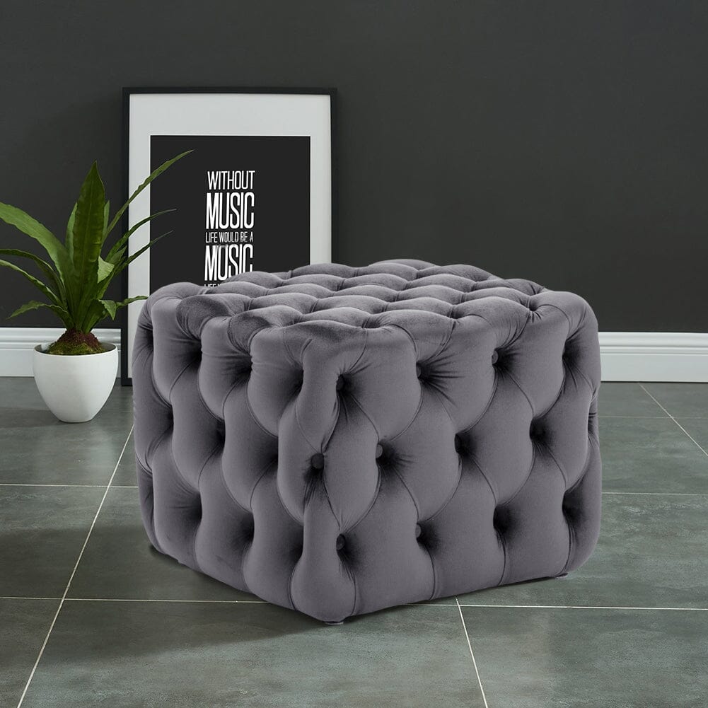 Modern Grey Velvet Cube Ottoman for Living Room & Bedroom Living and Home 