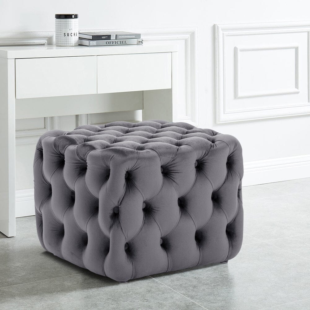 Modern Grey Velvet Cube Ottoman for Living Room & Bedroom Living and Home 