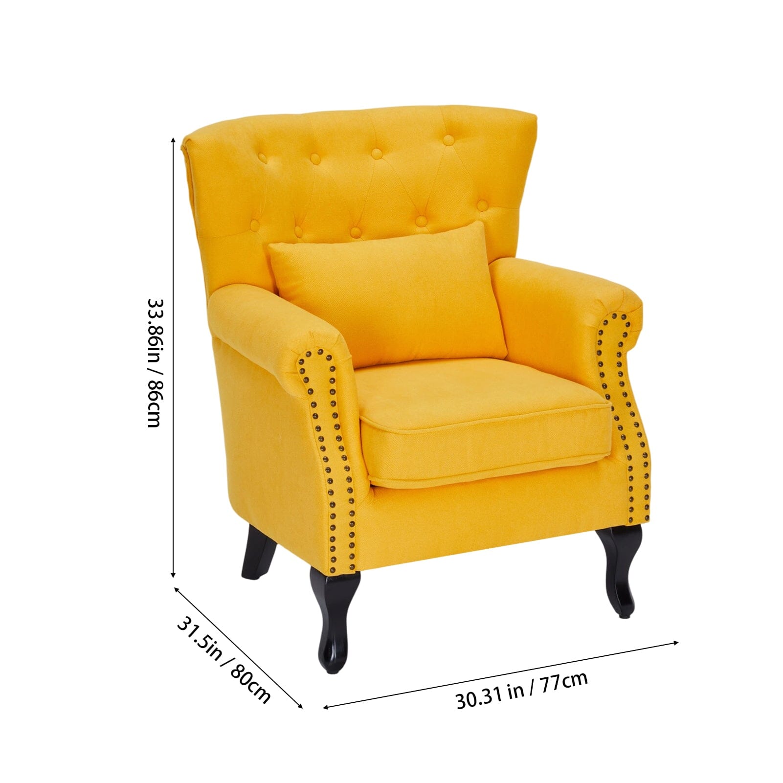 Accent Chair Yellow Velvet Linen Deep Tufted Back High Tiger Legs Living and Home 