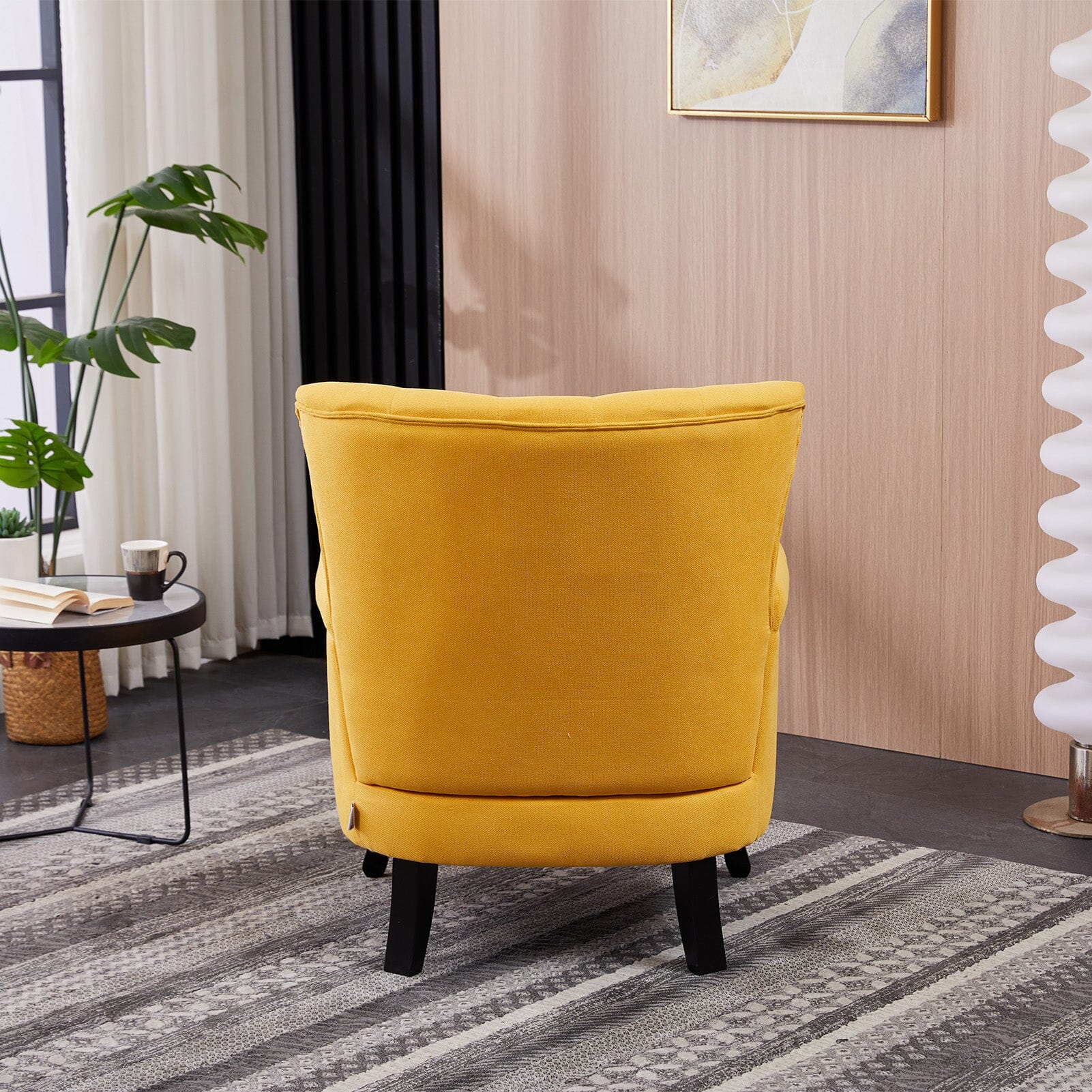 Accent Chair Yellow Velvet Linen Deep Tufted Back High Tiger Legs Living and Home 