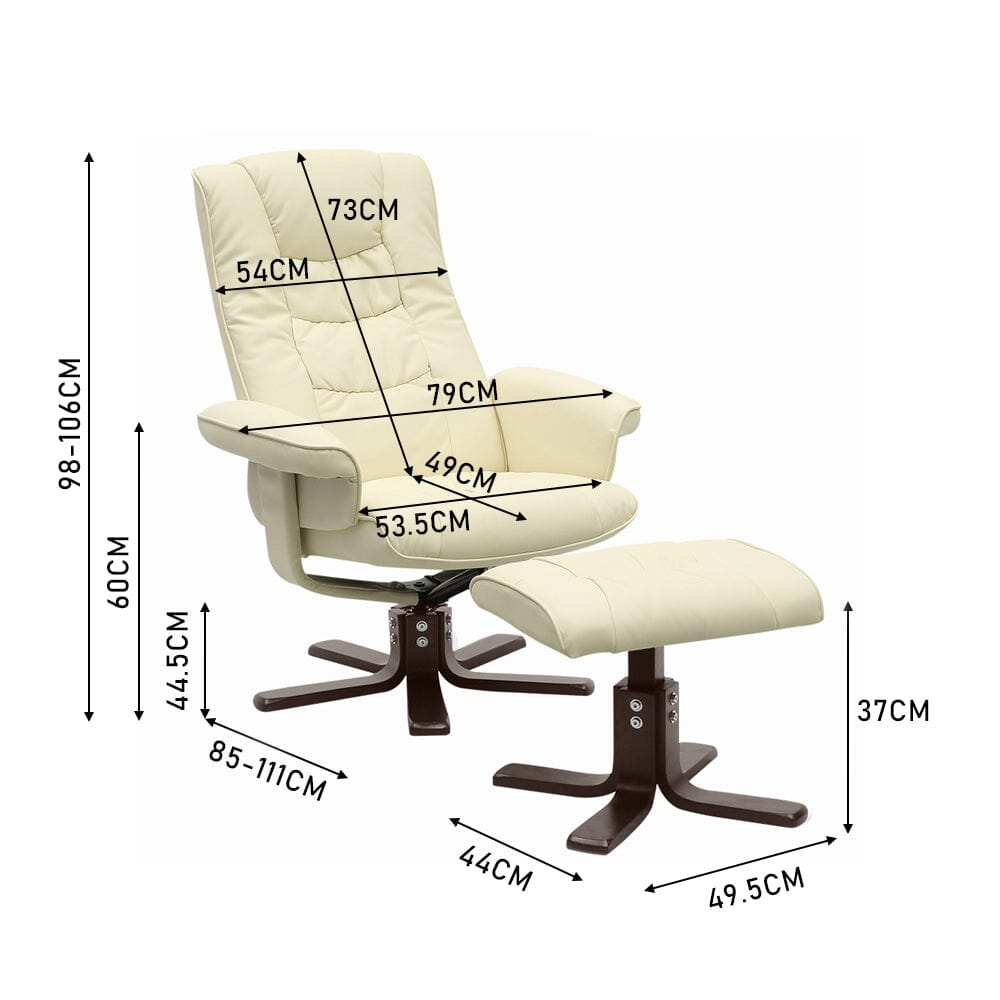 Executive Recliner Chair with Ottoman PU Leather Dark Brown Duck Feet Base Living and Home 