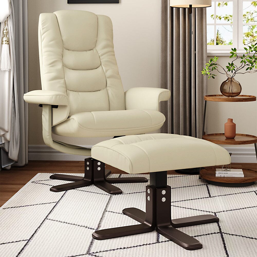 Executive Recliner Chair with Ottoman PU Leather Dark Brown Duck Feet Base Living and Home 
