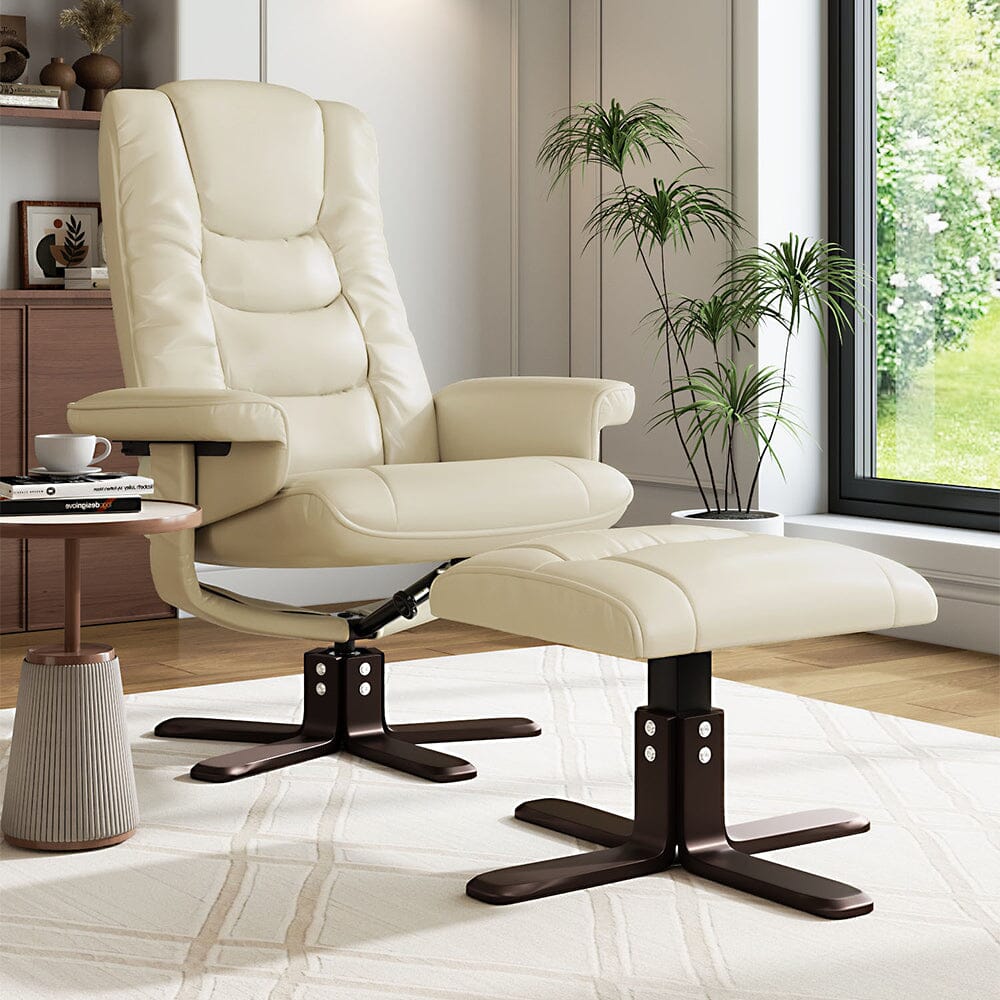 Executive Recliner Chair with Ottoman PU Leather Dark Brown Duck Feet Base Living and Home 