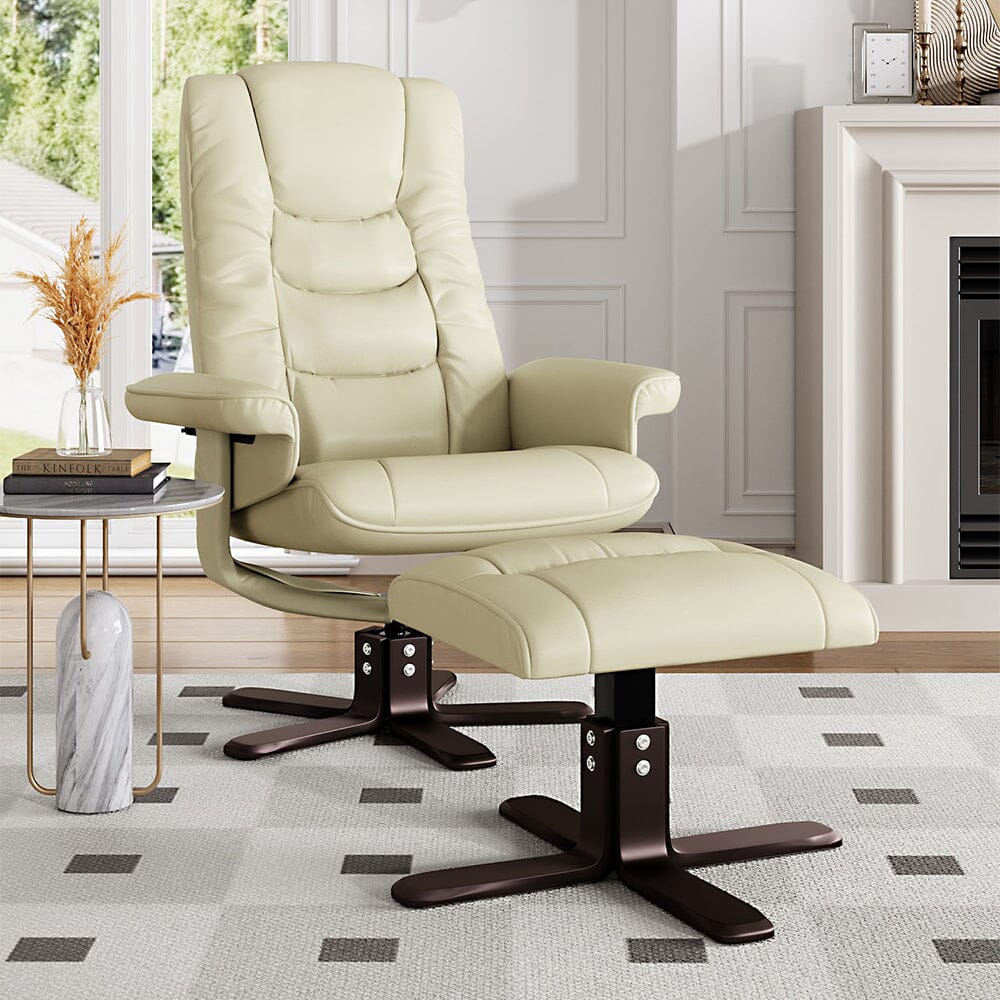 Executive Recliner Chair with Ottoman PU Leather Dark Brown Duck Feet Base Living and Home 
