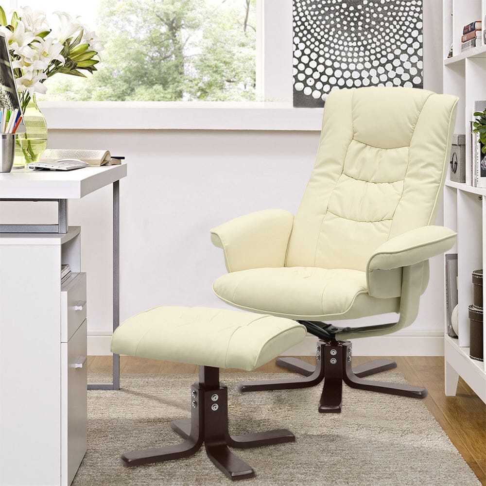 Executive Recliner Chair with Ottoman PU Leather Dark Brown Duck Feet Base Living and Home 