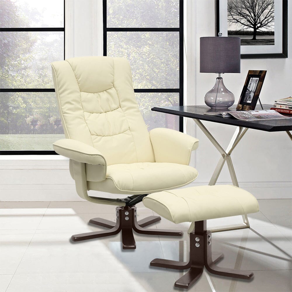 Executive Recliner Chair with Ottoman PU Leather Dark Brown Duck Feet Base Living and Home 