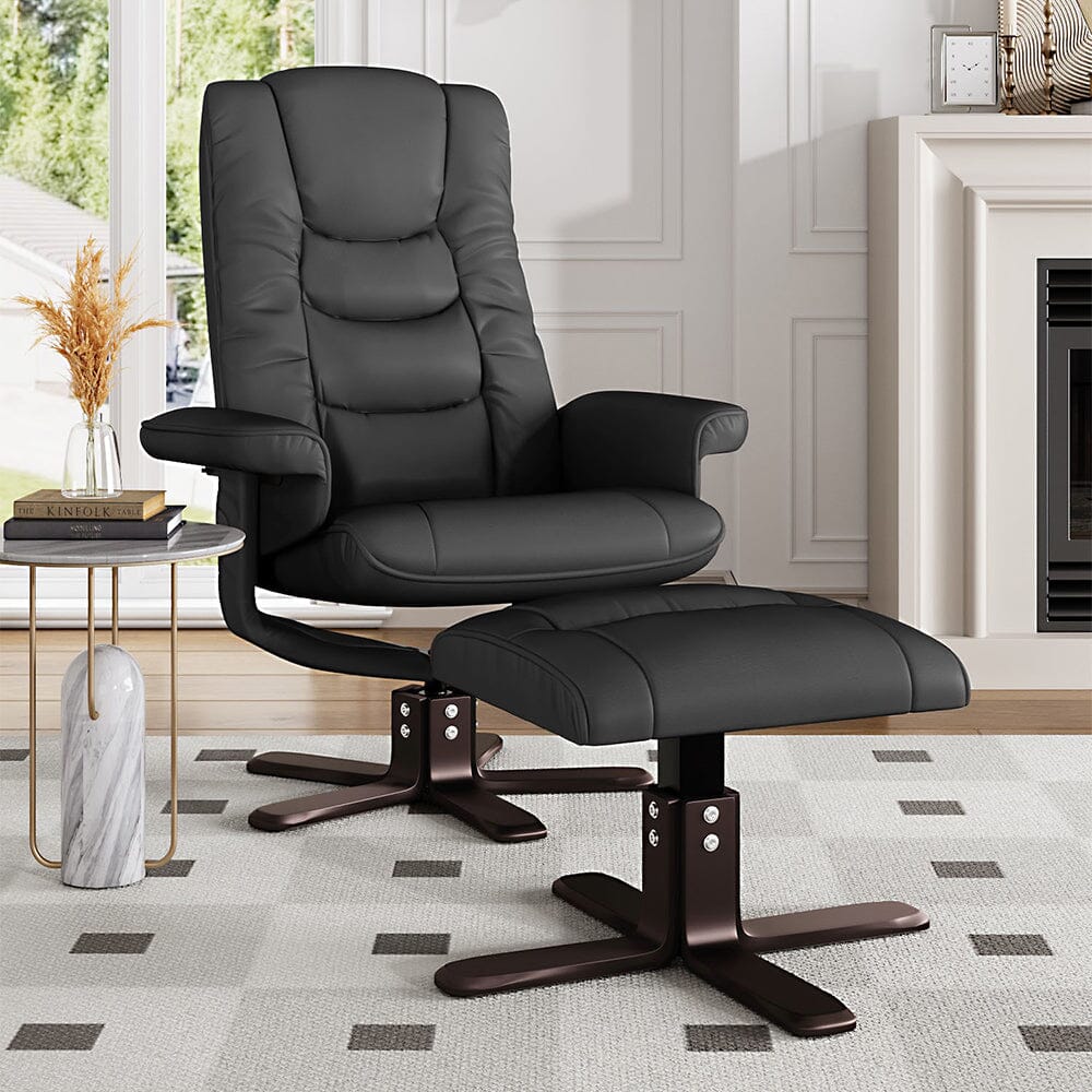 Executive Recliner Chair with Ottoman PU Leather Dark Brown Duck Feet Base Living and Home 