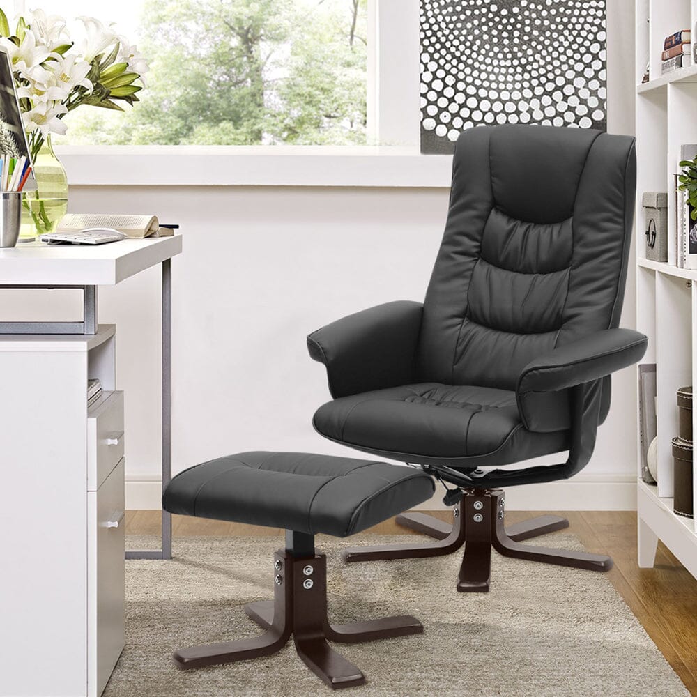 Executive Recliner Chair with Ottoman PU Leather Dark Brown Duck Feet Base Living and Home 