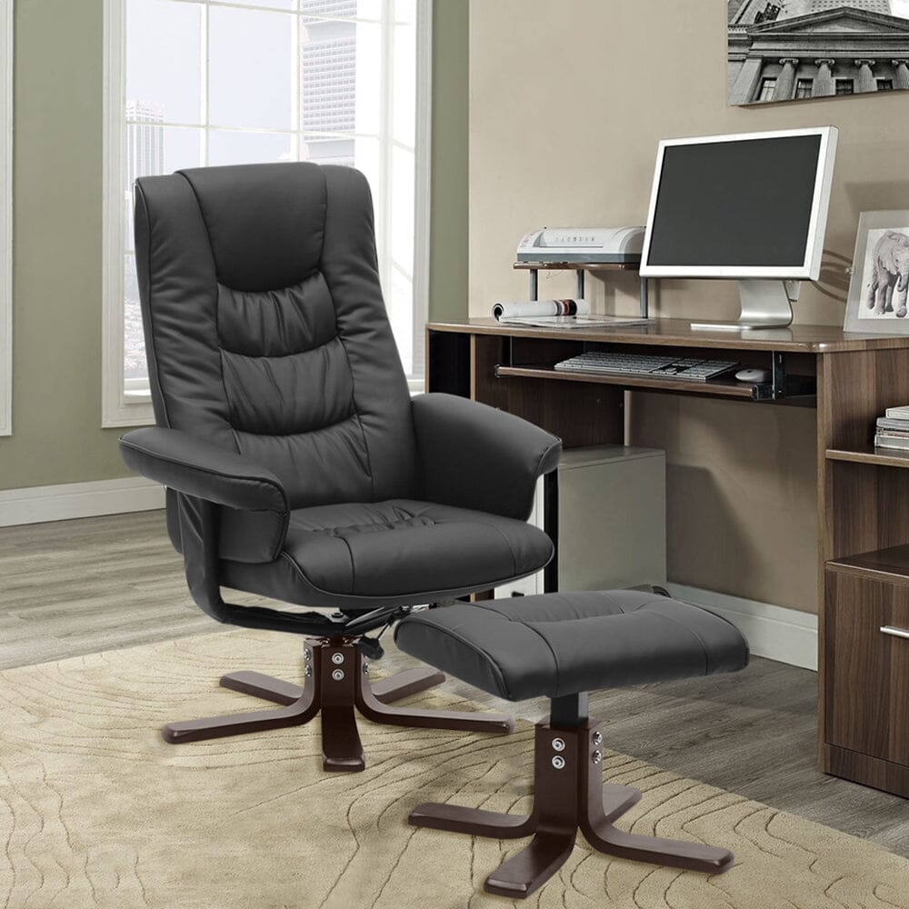 Executive Recliner Chair with Ottoman PU Leather Dark Brown Duck Feet Base Living and Home Black 