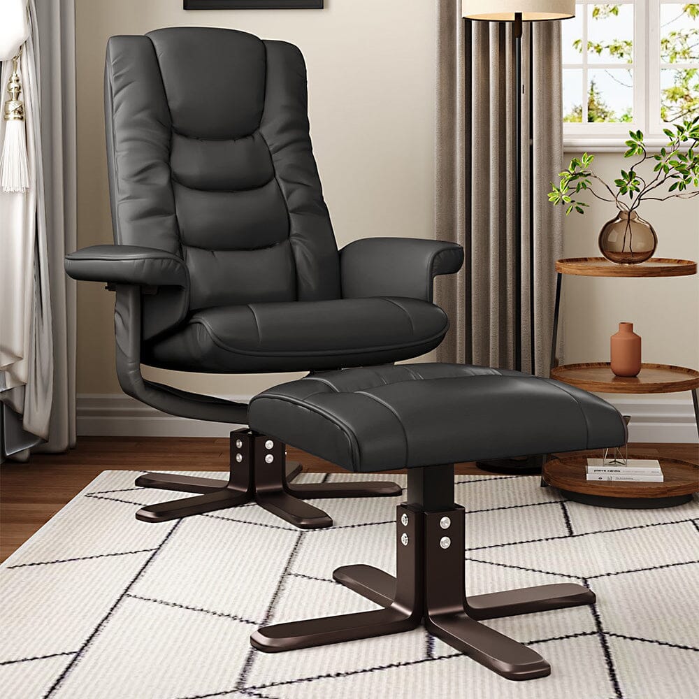 Executive Recliner Chair with Ottoman PU Leather Dark Brown Duck Feet Base Living and Home 