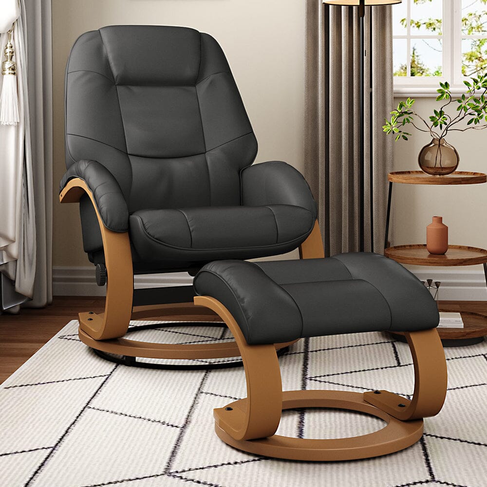 Executive Chair with Ottoman Grey PU Leather 360 Swivel Wood Base Living and Home 