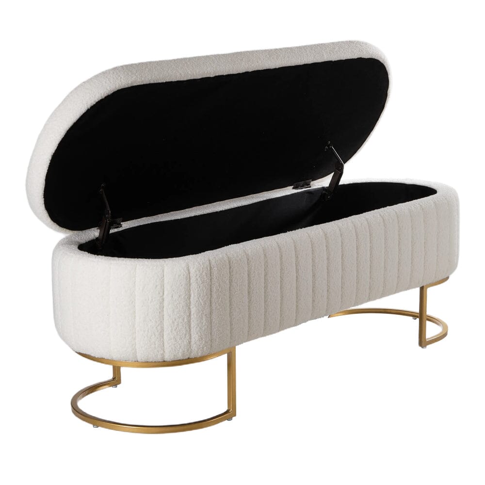 White Teddy Fleece Storage Bench with Metal Legs Living and Home 