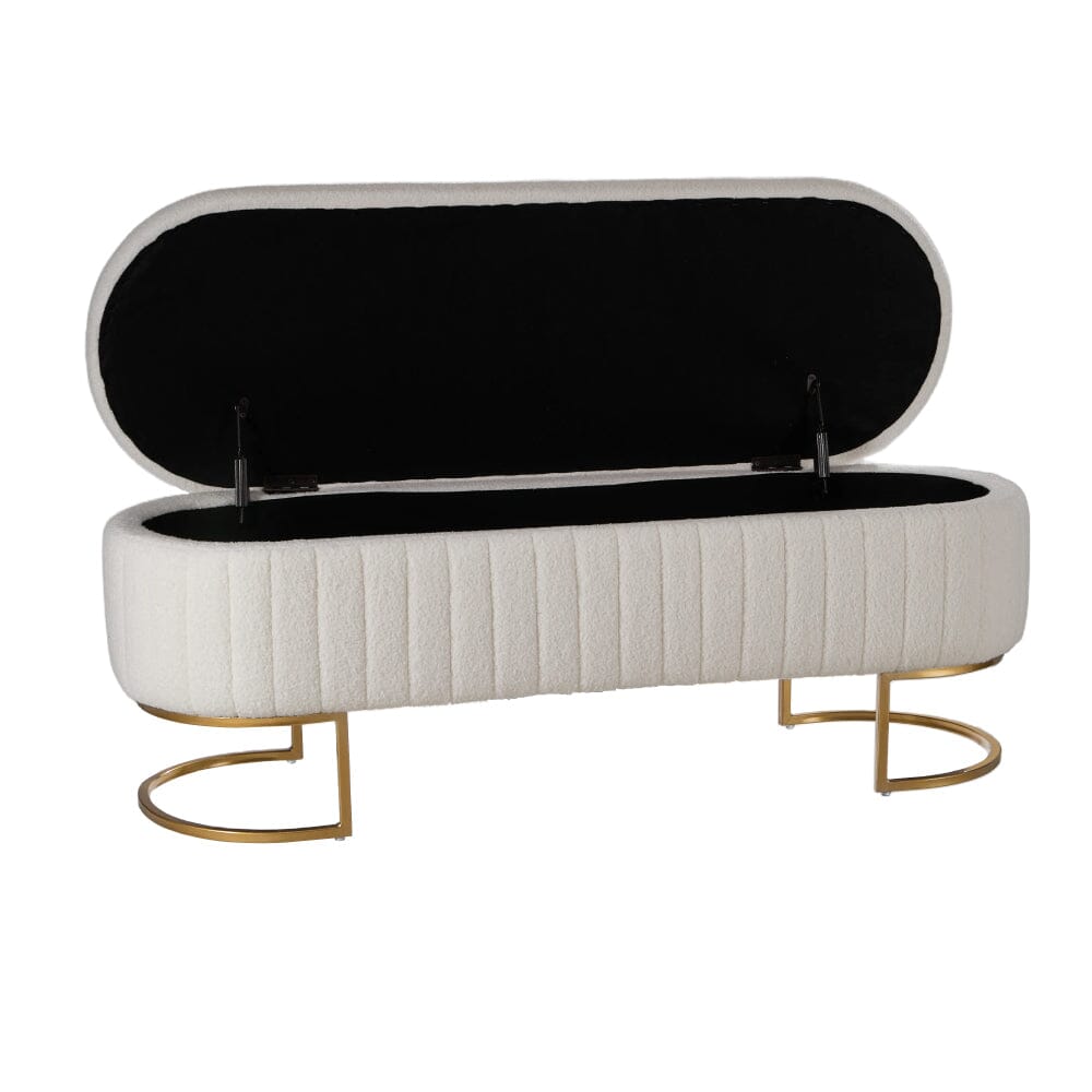 White Teddy Fleece Storage Bench with Metal Legs Living and Home 