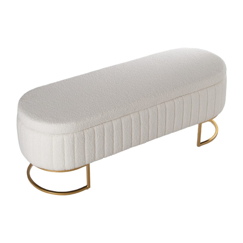 White Teddy Fleece Storage Bench with Metal Legs Living and Home 