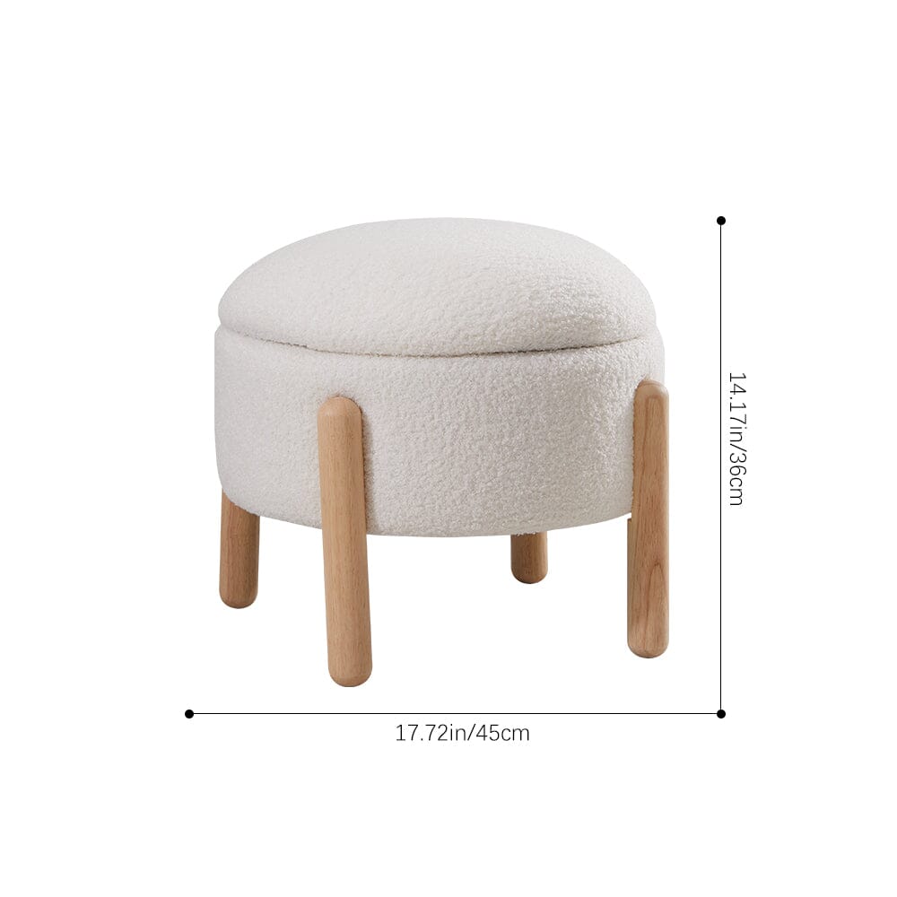 Off-White Mini Teddy Fleece Storage Ottoman with Wooden Legs Living and Home 