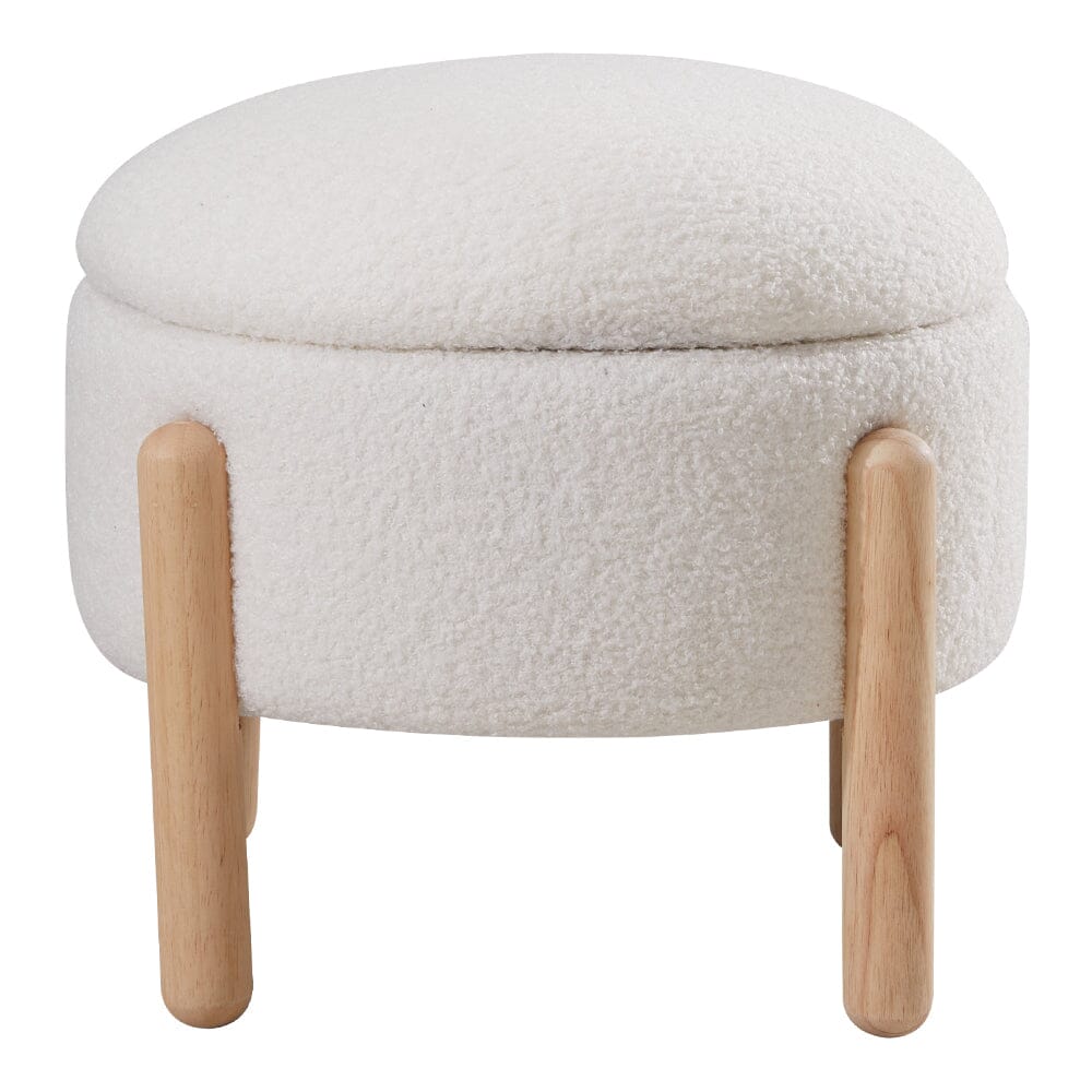 Off-White Mini Teddy Fleece Storage Ottoman with Wooden Legs Living and Home 