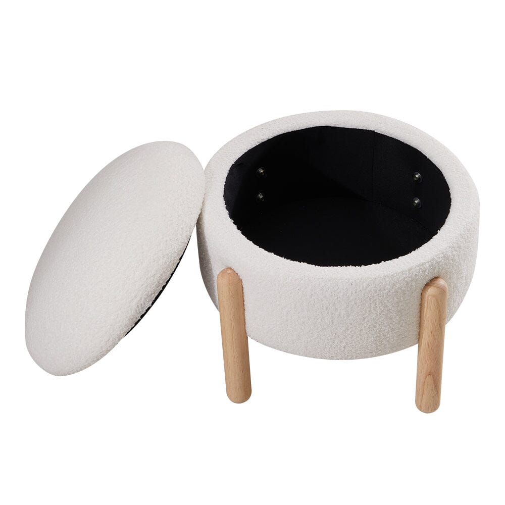 Off-White Mini Teddy Fleece Storage Ottoman with Wooden Legs Living and Home 