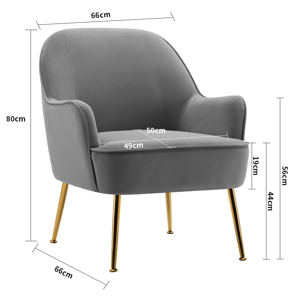 Modern Leisure Accent Chair Grey Velvet with Gold Legs Living and Home 