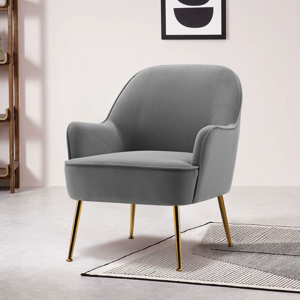 Modern Leisure Accent Chair Grey Velvet with Gold Legs Living and Home 