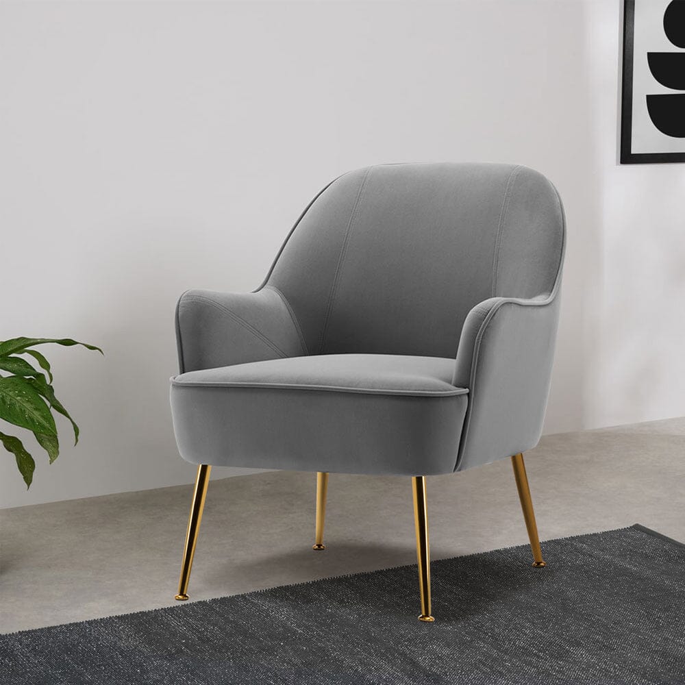 Modern Leisure Accent Chair Grey Velvet with Gold Legs Living and Home 