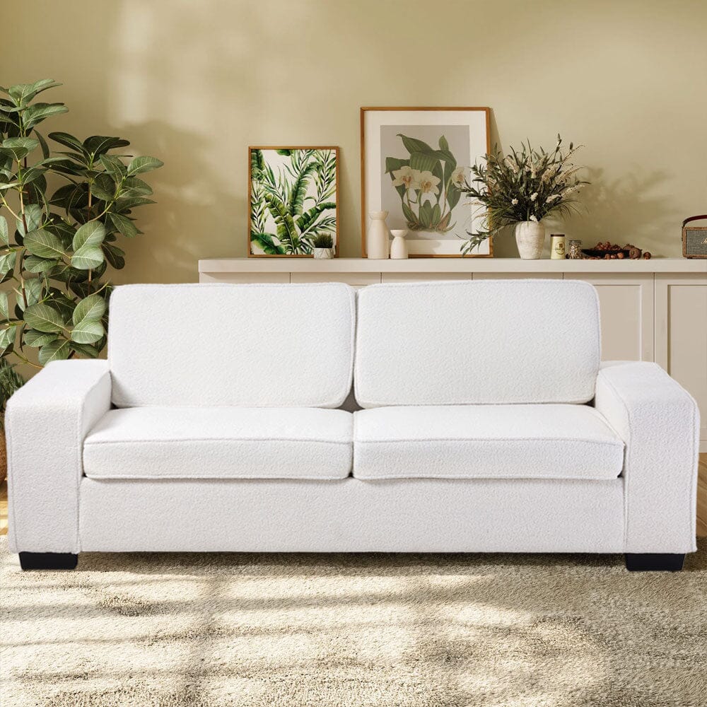 2 Seater Sofa White Teddy Fleece Double Box Packaging Living and Home 