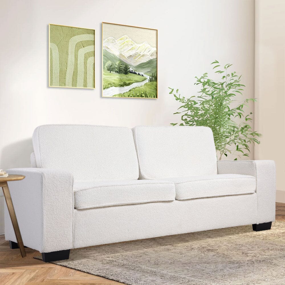 2 Seater Sofa White Teddy Fleece Double Box Packaging Living and Home 