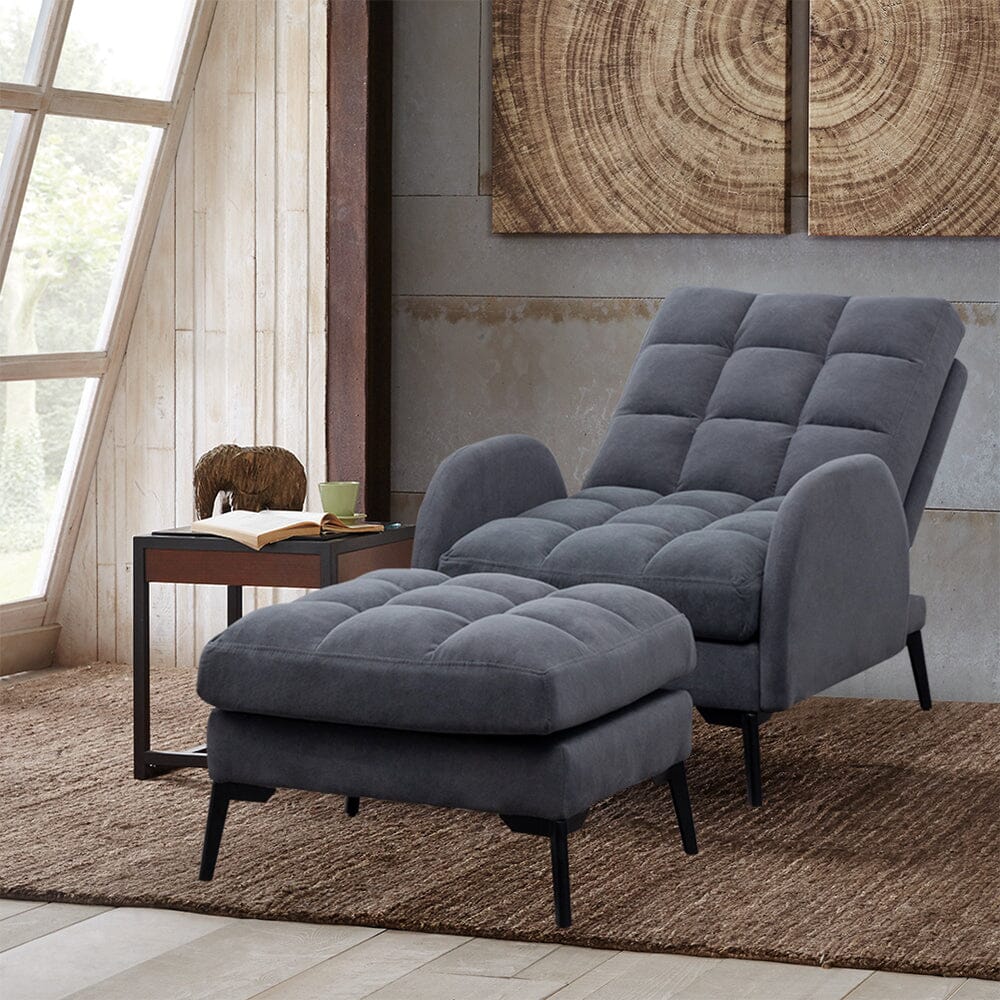Sofa Bed Lamb Fleece 3 Recline Positions Black Metal Legs with Ottoman Living and Home Grey 