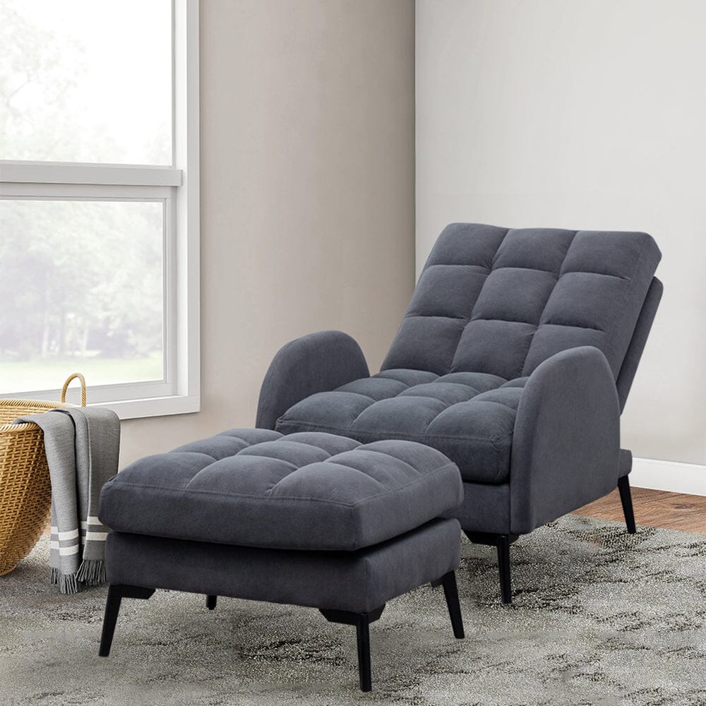 Sofa Bed Lamb Fleece 3 Recline Positions Black Metal Legs with Ottoman Living and Home 