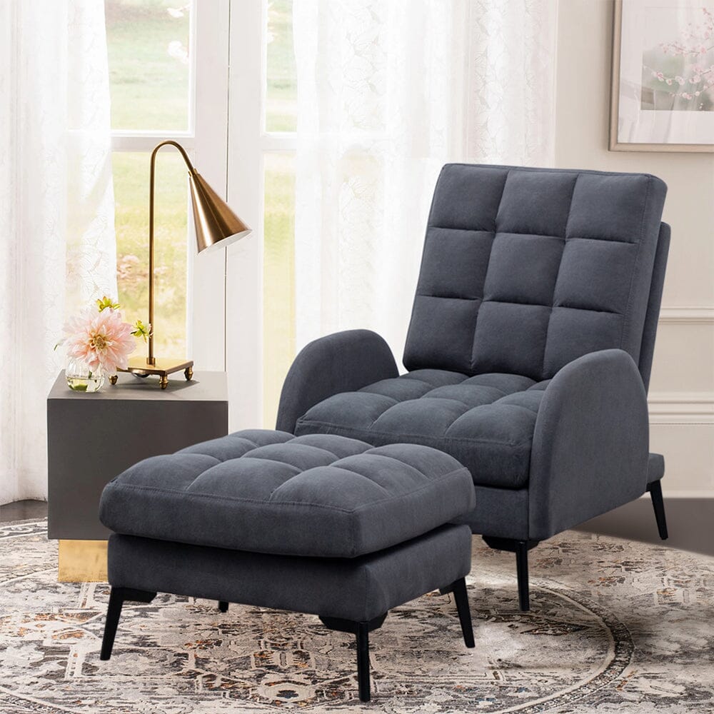 Sofa Bed Lamb Fleece 3 Recline Positions Black Metal Legs with Ottoman Living and Home 