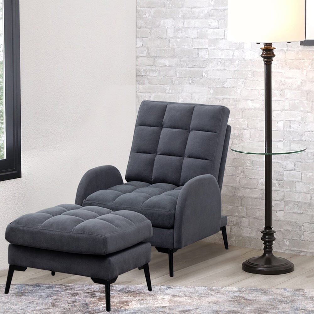 Sofa Bed Lamb Fleece 3 Recline Positions Black Metal Legs with Ottoman Living and Home 