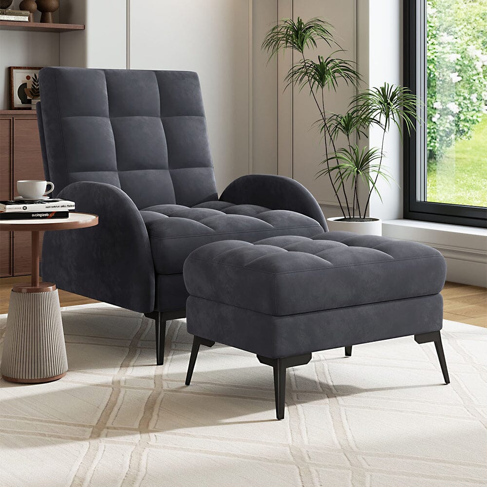 Sofa Bed Lamb Fleece 3 Recline Positions Black Metal Legs with Ottoman Living and Home 